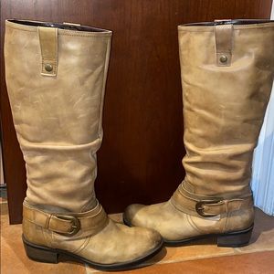 Genuine Eram Leather Tall Tan Riding Boots Sz 10 zipper closure New